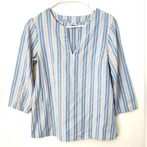 Motherhood Maternity Women's Top Blouse Tunic Blue Pink‎ white stripes cotton